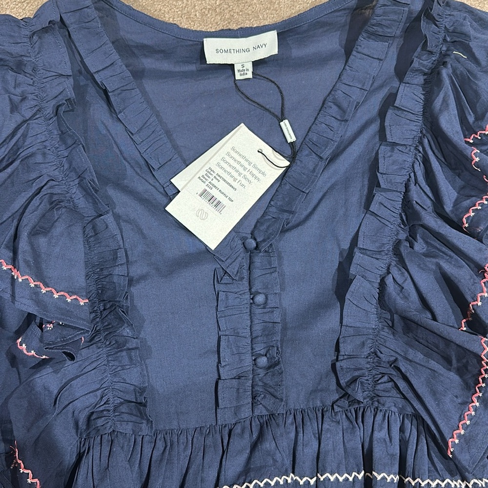 Navy Ruffled Top and Shorts Set - Picture 4 of 11